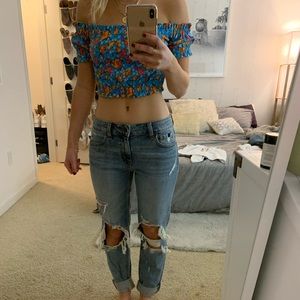 Turquoise, Floral off the shoulder TopShop Crop